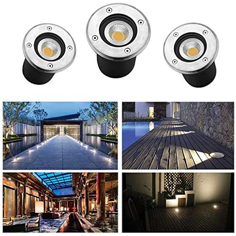 CPROSP 3 Pack 3W Ground Lights Outdoor IP65 230V AC85-265V 270lumen Warm White Round for Path Lighting for Garden Terrace Stairs Garage Space 3000K Cover