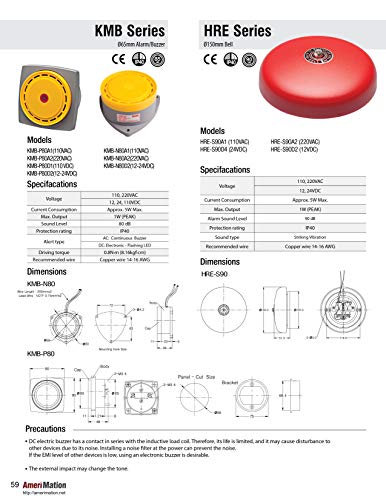 Kacon KMB-N80A1, Buzzer, D69xH39mm, Direct Mount & Exposed Type, Continuous Sound, 85dB, IP40, 110VAC…