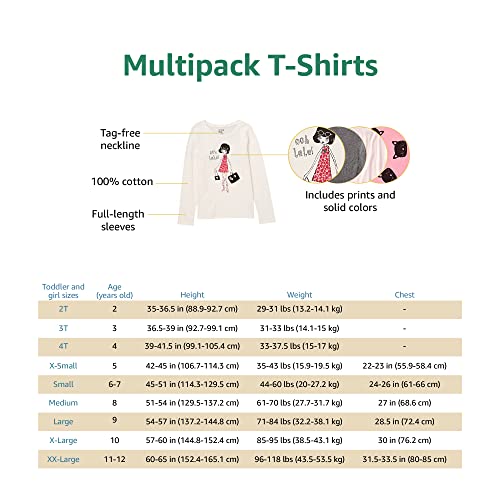 Amazon Essentials Girls and Toddlers' Long-Sleeve T-Shirts (Previously Spotted Zebra), Multipacks4