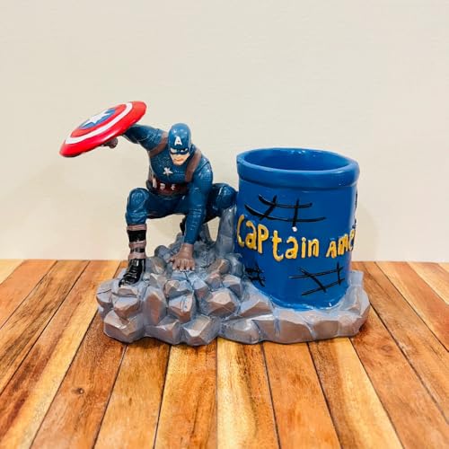 Image of Pen Holder with Mesh Cup Organiser, Desk Accessory, 4.5 inch, Black and White (Captain America)