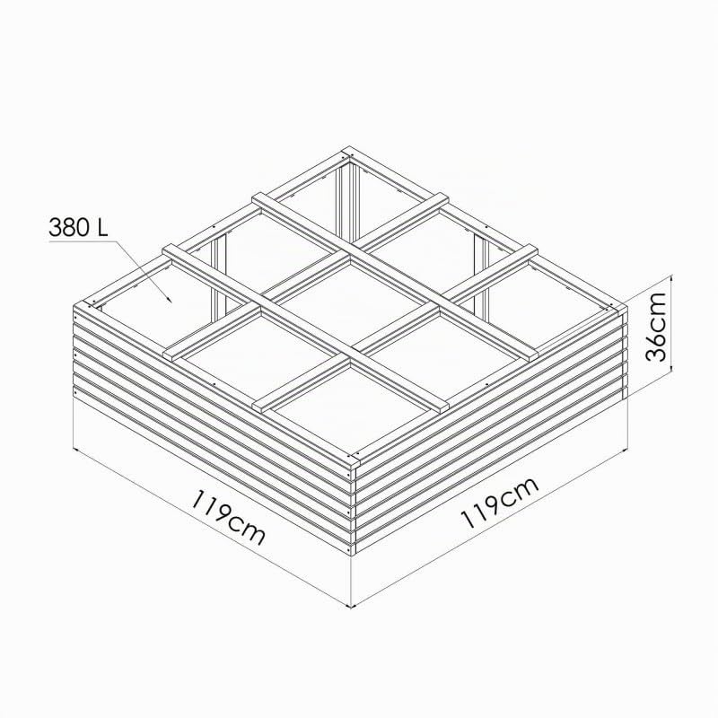 Carré Potager en Bois 380L Horizon - 115 x 84 x 32 cm - Cerland