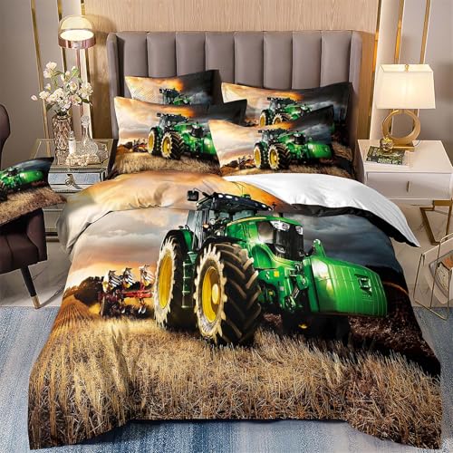 Wintdeer Housse de Couette Tracteur,Parure de Lit 1 Personne,Housse de Couette Enfant,Doux et...