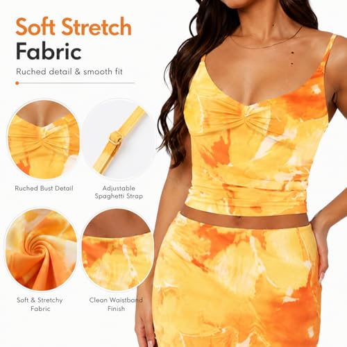Image of Two Piece Skirt Set for Women - Sexy Sleeveless Spaghetti Strap Pleated Tank Top Maxi Long Skirts Sets