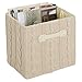 mDesign Caja organizadora mediana con asa – Organizador de armario apilable de poliéster con aspecto tricotado – Resistente cesta plegable para baño, dormitorio o habitación infantil – beis y natural