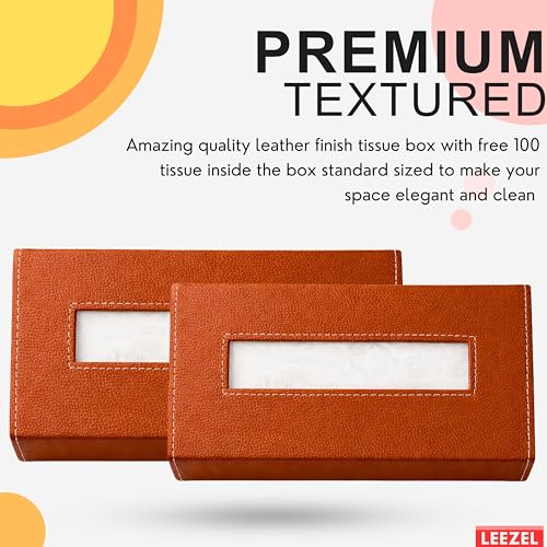 Image of LEEZEL| Tissue Box Holder with 100 Pulls Cotton Rags Tissue | Handcrafted Fine Leather - Like Finish | for Gifting, Office Desks, Cars & Home Decor | Durable & Water Resistant. (TAN)