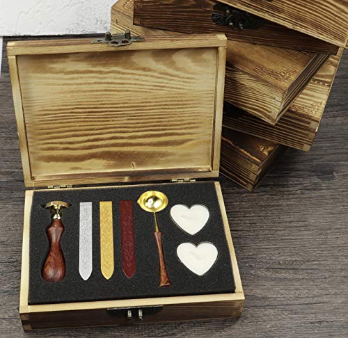 MNYR Fox Wax Seal Sealing Stamp Wooden Gift Box Set Wedding Invitations Stationary Envelope Christmas Card Gift Sealing Wax Sticks Wooden Handle Melting Spoon Candle Gift Box Set