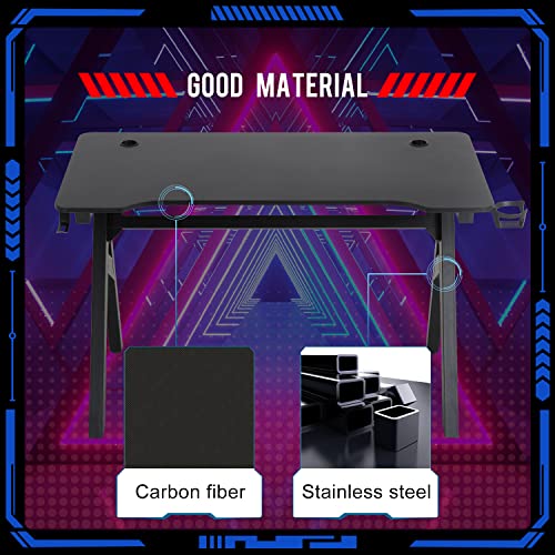 Image of FDW Computer Desk Gaming Desk Student PC Desk Writing Desk Office Desk Modern Ergonomic Racing Style Table Workstation Carbon Fiber Headphone Hook (47in, Blue)