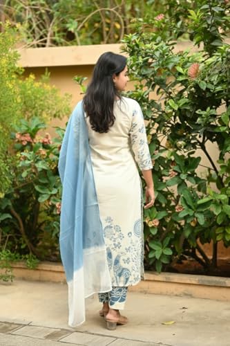 Image of ANNI DESIGNER Women's Rayon Viscose Straight Printed Kurta with Pant and Dupatta | Elegant Floral Print Kurti Set | Soft Breathable Fabric | Stylish Ethnic Outfit for Office, Festive & Casual Occasion