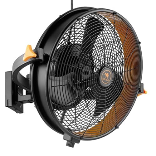 MULE 18 Industrial Wall Mount Fan 3-Speed Electric Garage Cooling with Remote Control Black Heavy-Duty Wet-Rated Metal Fan with Cord Clips for Garage Workshop Barn and Patio