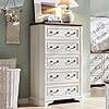 T4tream farmhouse 5 drawers dresser for bedroom 48 tall wood rustic chest of drawers with natural texture vintage design storage dressers organizer for bedroom living room hallway antique white  urban country home decor