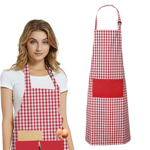 Image of LITO LINEN AND TOWEL Kitchen Apron| 100% cotton Easter Checkered Design Apron with 2 Front Centre Pocket With adustable buckle & Long Strap - Multicolor