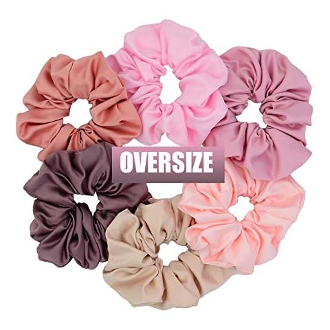 Chloven 6 Colors Oversize Jumbo Scrunchies Blush Theme Large Hair Scrunchies Satin Elastics Pink Lovers Scrunchy Bobbles Soft Hair Bands Hair Ties Hair Accessories Scrunchies for Girls Women (6 Blush) Cover