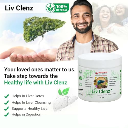 Image of Liv Clenz - Liver Detox Supplement | Blend of Milk Thistle, Kutki Powder, Dandelion Root & 8 Liver Detox Ayurvedic Herbs | Helps Repairing From Alcoholic & Fatty Liver | 120gm (1 Month)