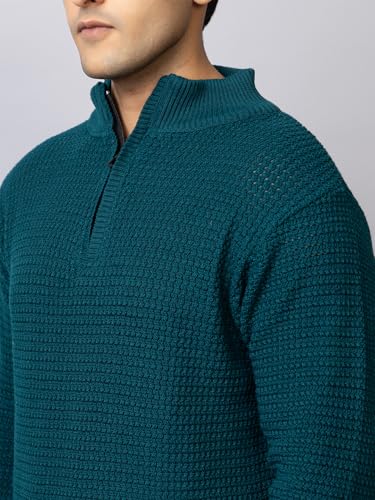 Image of TYSORT Men High Neck Zipper Full Sleeve Waffle Knitted Winter Sweater,Waffle Knit Sweater for Men