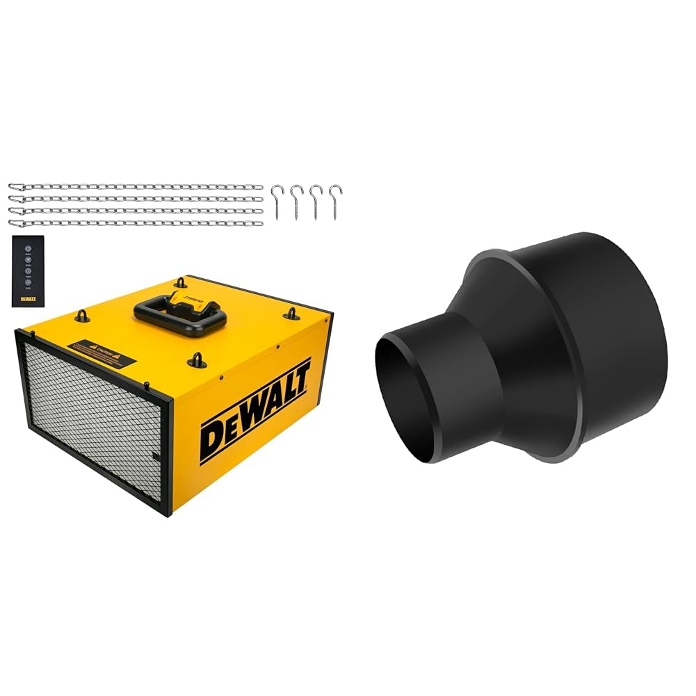 DeWALT DWXAF101 Air Filtration System, 3-Speed Hanging Ceiling Dust Collectors & POWERTEC 70136 4-Inch Hose to 2-1/2 Inch Hose Cone Reducer