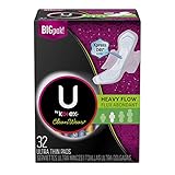 U by Kotex CleanWear Ultra Thin Pads with Wings, Heavy Flow, Fragrance-Free, 3 Packs of 32 Count
