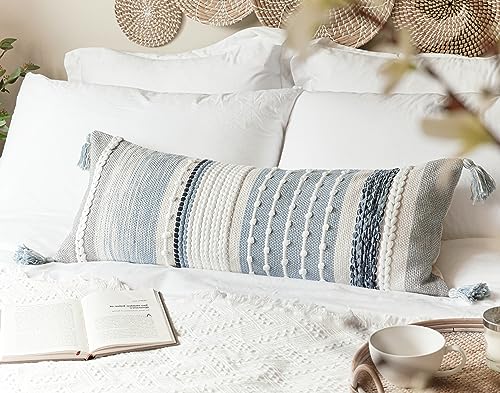 BlissBlush Coastal Blue Decorative Lumbar Pillow Cover 14x36 Boho Long Body Pillow for Bed Farmhouse Lumbar Throw Pillow for Couch Modern Accent Textured Throw Pillowcase - Image 5