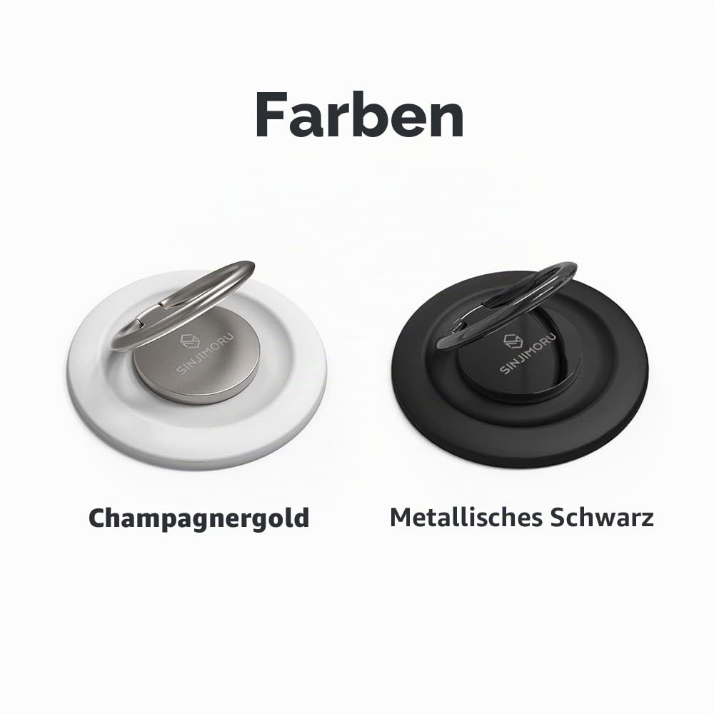 Sinjimoru Rutschfester Magnet Handy Ring Halterung für MagSafe, Abnehmbarer Handy Fingerhalter & Handy Ständer Phone Ring Holder für iPhone17 16 15 14 13 Reihe. M-Ringo Metallisches Schwarz