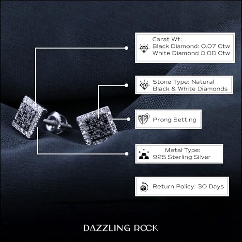 Dazzlingrock Collection 0.15 Carat (ctw) Black & White Diamond 6.5mm Square Micro Pave Hip Hop Iced Out Studs in 925 Sterling Silver, Unisex Design Ladies, Mens Real Diamond Earrings4