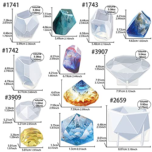 Large Multi-Faceted Gem Stone Resin Epoxy Mold For Jewelry Soap, Ice Making, Gemstone Isomalt Baking, Cabochon Candle Craft Projects 6-Pack #TOP2