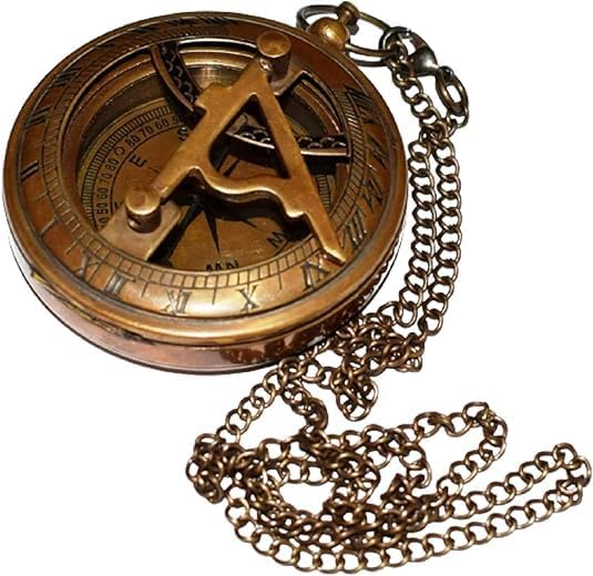 Brújula náutica con reloj de sol de latón para camping miniatura 1