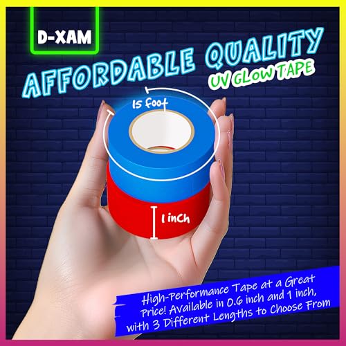 Image of D-Xam 6-Pack Neon Gaffer Tape - 0.6 or 1 inch UV Blacklight Reactive Glow in The Dark Tape, Best for Parties, Dance Floors, Theaters & DIY Projects - 6 Vibrant Colors (1 inch x 15 feet)