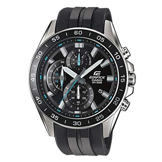 Casio EDIFICE Reloj en caja sólida de acero inoxidable, 10 BAR, Negro/Azul, para Hombre, con Correa de Resina, EFV-550P-1AVUEF