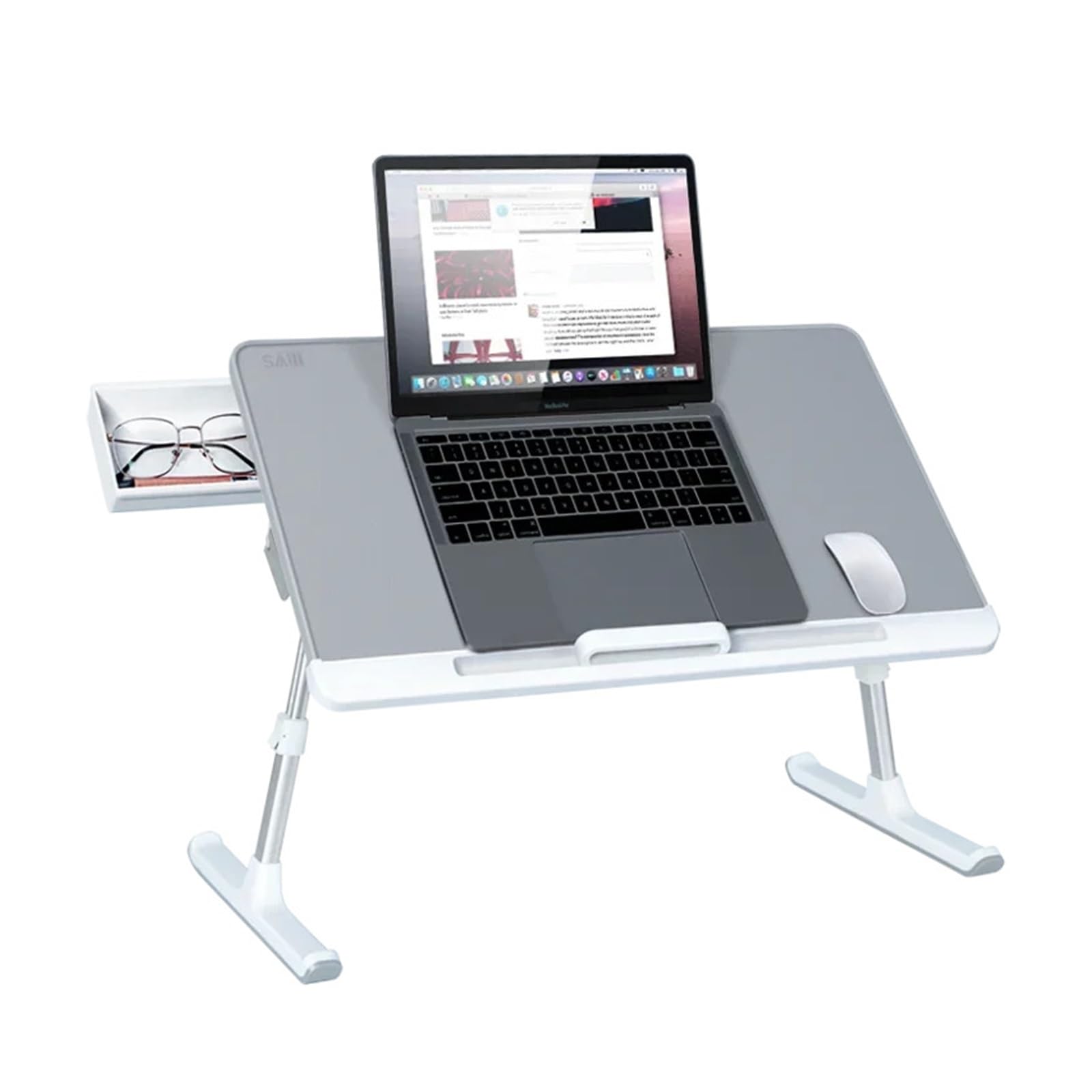 Tavolo da letto pieghevole regolabile Scrivania portatile Postazione di lavoro per giochi e ufficio Supporto per laptop regolabile in altezza e mensola Mobili compatti per uso domestico e in camera