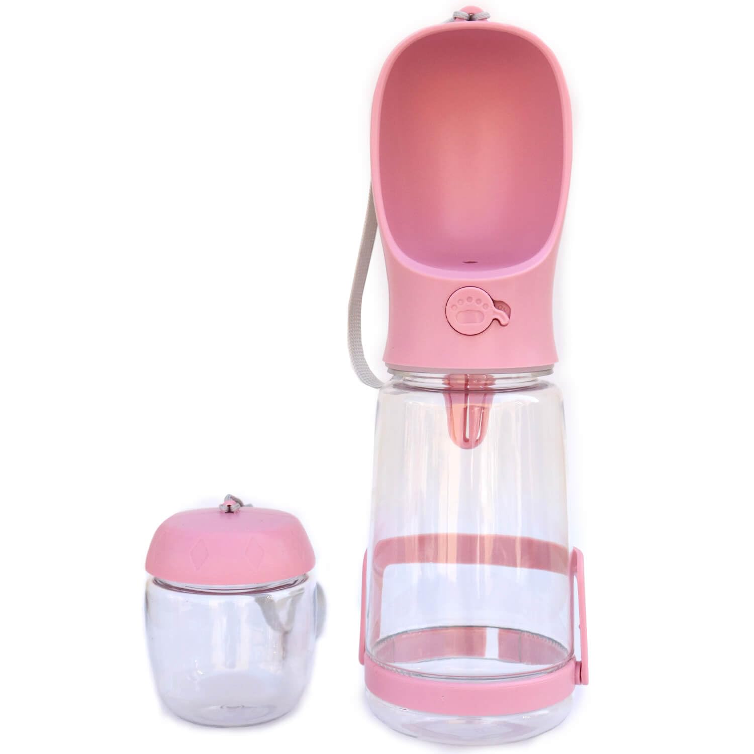 Frxat Dog Water Bottle with Food Container Holder, Travel Puppy Drinking Bowl, Portable Pet Water Dispenser, Patented Design, Food Grade Plastic 19 oz