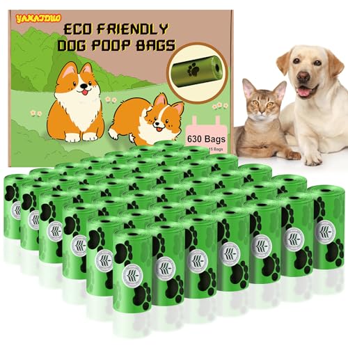 630 Pezzi Sacchetti Cane Cacca, Biodegradabili Prova di Perdite Sacchetti Cacca Cane, Profumo di Lavanda Sacchetti per Cani, 22.5 x 30 CM (42 Rotoli, 15 per Rotolo)