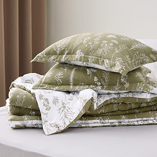 Bedsure Queen Comforter Set - Olive Green Comforter, Cute Floral Bedding Comforter Sets, 3 Pieces, 1 Soft Reversible Botanical Flowers Spring Comforter And 2 Pillow Shams #TOP5