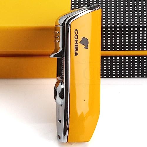 Lighter Torch Metal Windproof 3 Jet Blue Flame Torch Cigarette Lighters Cigar (Classic Yellow)