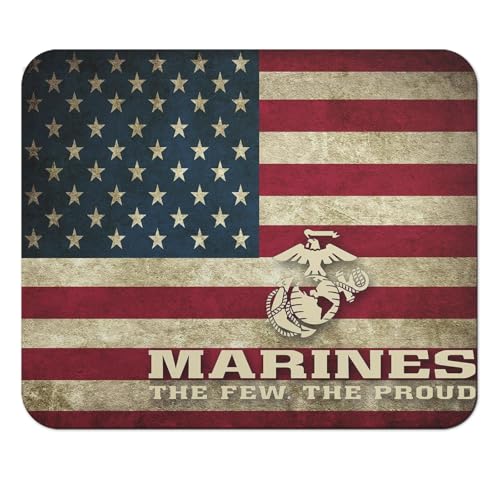 Knseva US Marine Corps Patriotic Gaming & Office Mouse Pad, Rustic Tattered American Flag Vintage Retro Design Rectangle Desk Mat