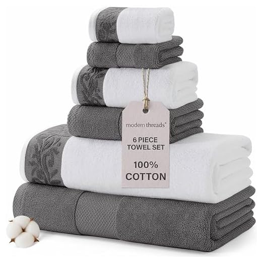 Modern Threads 600 GSM 6-Piece Towel Set with Filgree Jacquard Border Charcoal