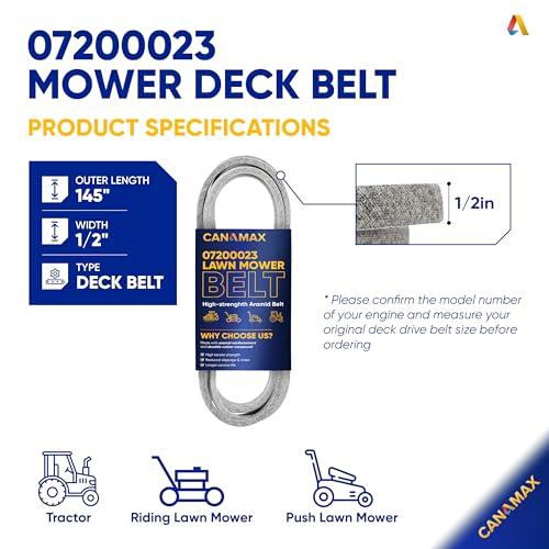 Image of 07200023 Mower Deck Belt - Replacement for 52 Inch Deck Ariens Ikon X, Ikon XD, Zoom, Zoom XL, Gravely ZT X & ZTXL Series, Exmark /Toro 130-0843 | Aramid Cord |145 inch x 0.5 inch