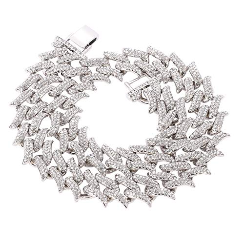 Bling Cuban Link Chain Necklace - Chunky Gold Silver Plated Miami Cuban Link Chain Choker, Iced Out Full CZ Hip Hop Necklace for Men and Women, 18inches 20inches 24inches Available (Silver, 18)