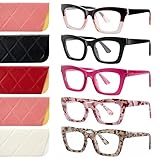 XXZQRYHN Reading Glasses for Women Men Blue Light Blocking 5 Pack Filter UV Ray Spring Hinge Reader Computer Square Fashion Eyeglasses (1.50x)