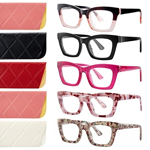 Xxzqryhn Reading Glasses For Women Men Blue Light Blocking 5 Pack Filter Uv Ray Spring Hinge Reader Computer Square Fashion Eyeglasses (1.50X) #TOP12