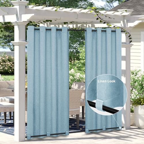 Easy-Going Linen Look Outdoor Curtains Waterproof Windproof Porch Curtains, Soft Thicken Outdoor Privacy Curtains for Patio, Gazebo, Grommet Top and...
