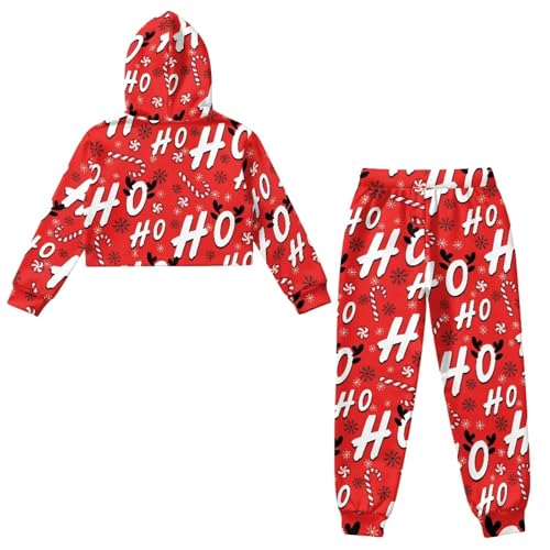 Girls 2 Piece Outfits Fashion Graphic Cropped Hoodies and Sweatpants Sets Workout Dancing Sweatsuits2