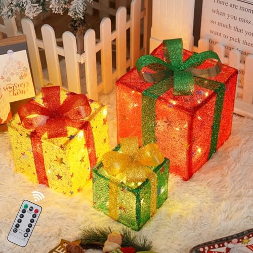 Geschenkboxen Weihnachtsbeleuchtung Außen Batterie, 3er LED...