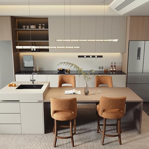 Image of VKNOW Bar Stools Set of 4, 26 inch Upholstered Counter Height Bar Stools,Modern Counter Stools with Wood Legs for Kitchen Island Dining Room Bar,Orange