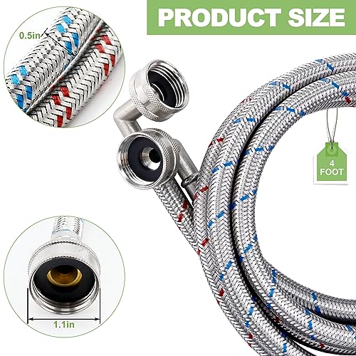 image for Washer Hose 6ft,Stainless Steel Washing Machine Hose 6 Foot with 90 De