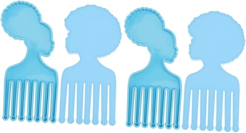 Anneome 4 piezas Afro Creative for Pick Blue Peine Epoxi Belleza Home Making Head Crystal DIY Hair Shop Moldes africanos Suministros prácticos