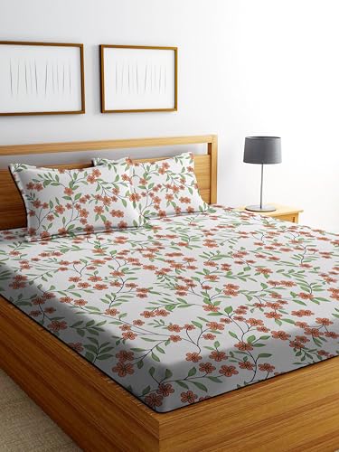 Image of DECORUM Cotton Feel Glace Cotton Fitted Bedsheet King Size (72 inchx78 inch)| All Around Elastic| 2 Pillow Covers (17 inchx27 inch)| Fits Up to 8 inch Mattress| 220 TC|Soft, Wrinkle-Free |Perfect for Home Decor & Gifting