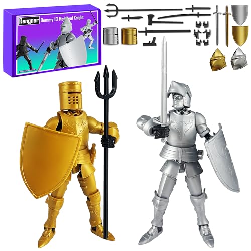 RENGNER (Pre-Assembled Medieval Knight Magnetic Action Figure, 5.5'' Height, Stop Motion Figure, Full Body Activity Robot (Gold+Silver)
