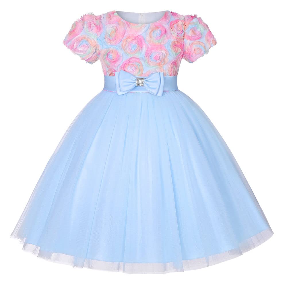 Hopscotch Girls Polyester Bow Applique Party Knee Length Dress In