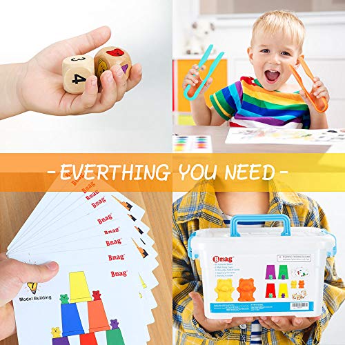 Image of Bmag Counting Bears with Matching Sorting Cups,Pre-School Math Learning Games with 2 Dices,Color Recognition STEM Educational Toy for Toddler Bonus Tweezers, Storage Box, Activity Cards