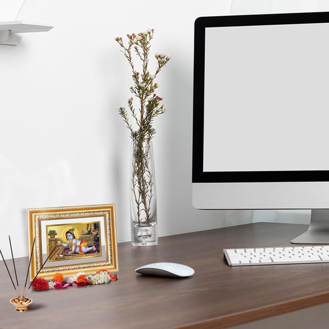 Image of DIVINITI Laddu Gopal 24K Gold Plated Foil Wall and Tabletop Photo Frame for Home Decor, Puja Room, Luxury Gifting | DG Frame 112 S2 (21.5x17.5 CM)