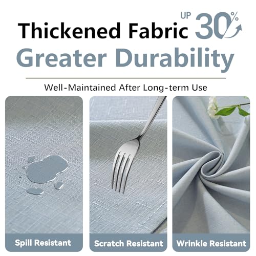 Image of Laolitou Table Cloth Rectangle Linen Waterproof Textured Light Blue Tablecloth, Washable Wrinkle Free Spill Proof Fabric Tablecloths for Dining Table Farmhouse Kitchen Holiday, 60x104 Inch
